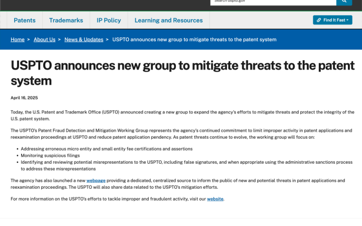 【重要提醒】USPTO成立專利欺詐檢測工作組：中國企業(yè)申請美國專利須警惕新風(fēng)險(xiǎn)
